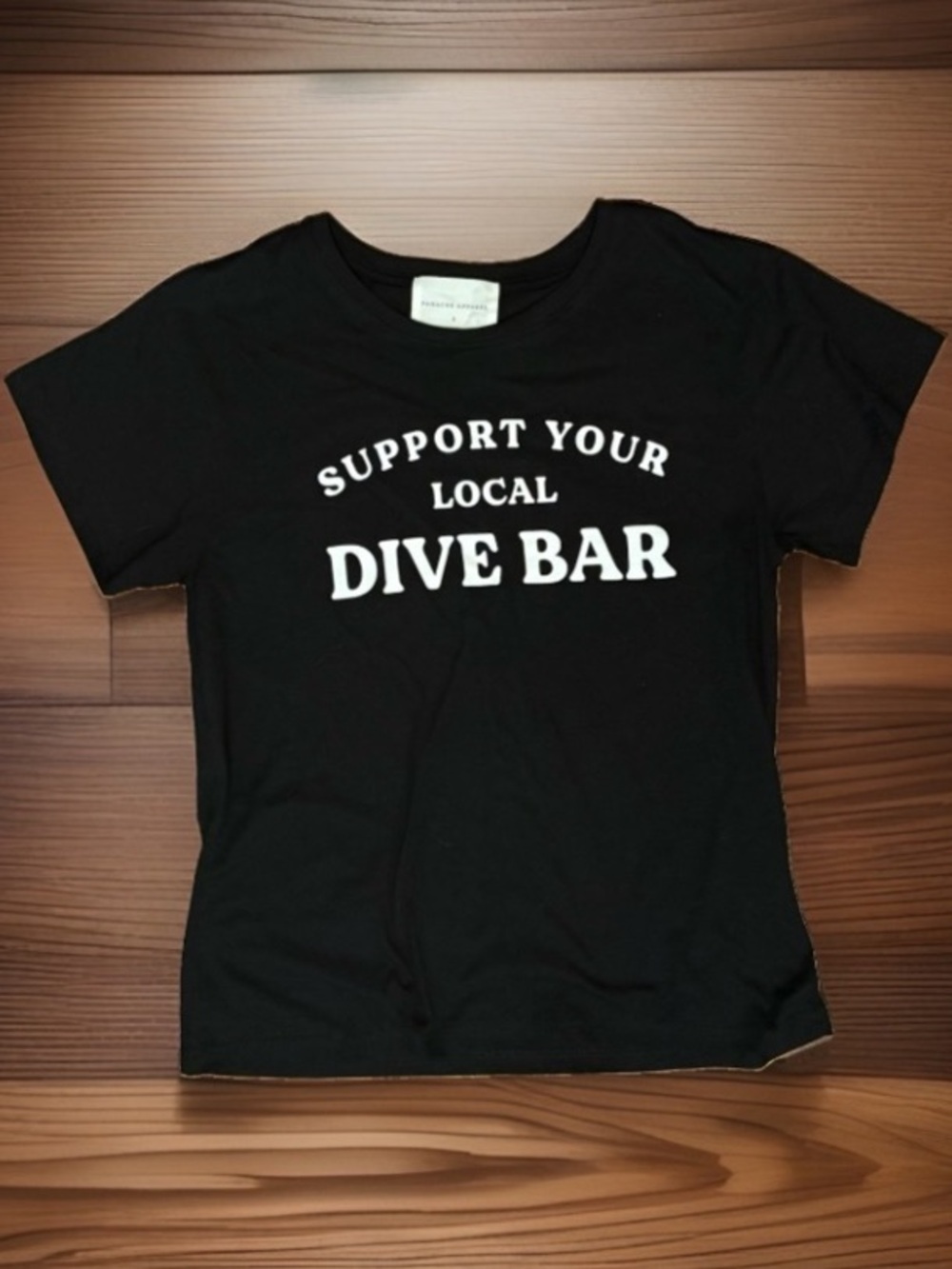 Panache Apparel "Support Your Local Dive Bar" Graphic Tee Black Crew Neck S